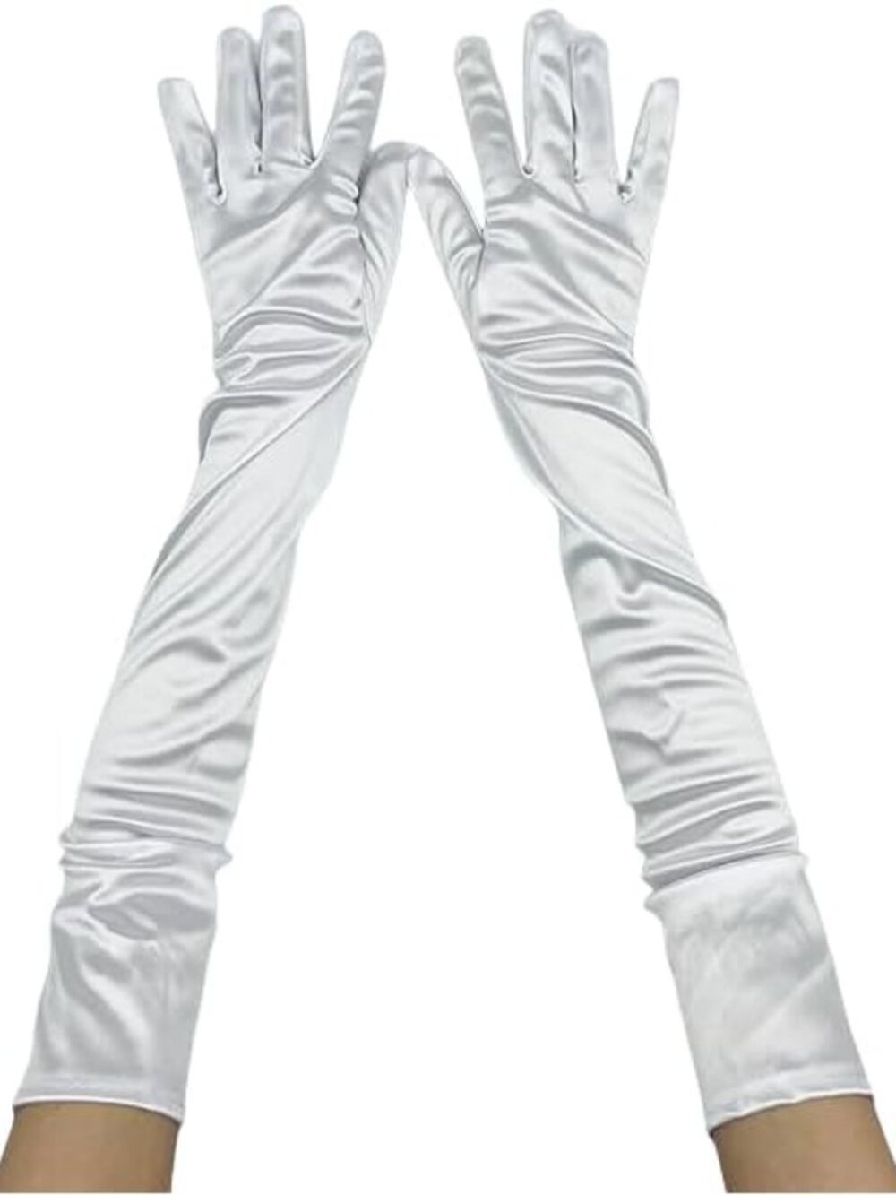 Women's White 1920s Elbow Length Stretchy Satin Long Opera Gloves
